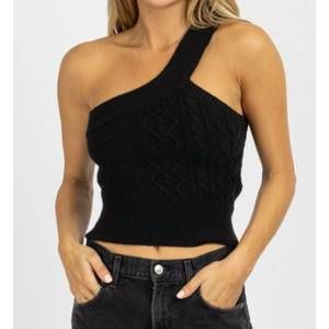 NEW CRESCENT cableknit one shoulder sweater top in black